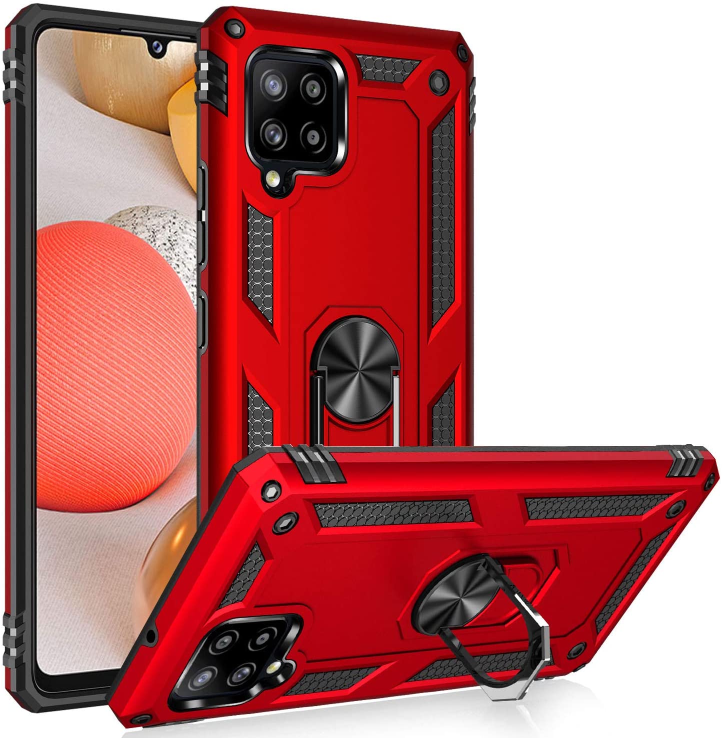 Tech Armor RING Stand Grip Case with Metal Plate for Samsung Galaxy A42 5G (Red)